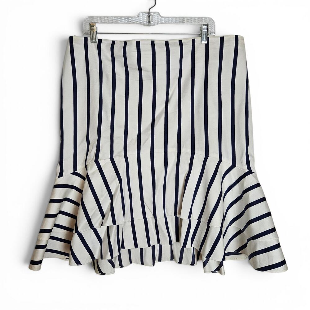 Lauren Ralph Lauren Womens Cotton Silk Striped Ruffle Skirt Size 16 Nautical